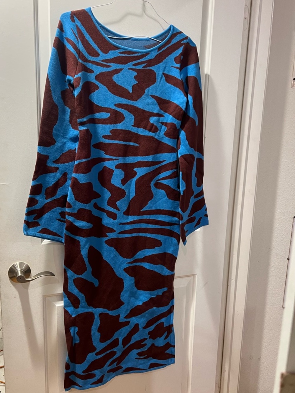 Blue and Brown animal print knitted Women's Dress